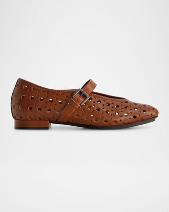 Bernardo Perforated Leather Mary Jane Ballerina Flats