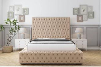 Sloomy Ambassador Plush Frame-Mattress - 50 Upholstered Headboard in Stone | Size: Double