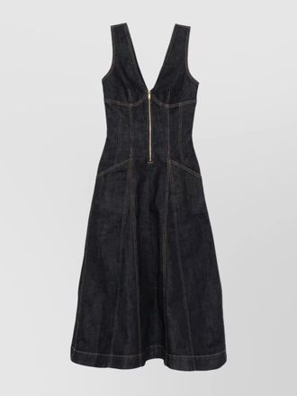 Self Portrait denim sleeveless v-neck midi dress