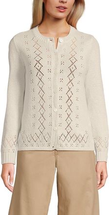 Lands End Pointelle Crew Neck Cardigan Sweater in Ivory Latte at Nordstrom, Size X-Large P