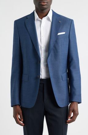 BOSS Hutson Slim Fit Blue Textured Wool Sport Coat in Dark Blue at Nordstrom, Size 40