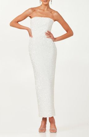 Helsi Leslie Sequin Strapless Gown in White at Nordstrom, Size X-Small