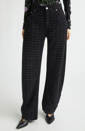 Stella McCartney Relaxed Laser Boucl&eacute; Barrel Leg Jeans in Black at Nordstrom, Size 30