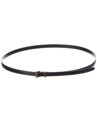 Saint Laurent Cassandre Thin Croc-Embossed Leather Belt