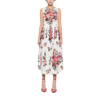 Dolce & Gabbana Midi Dresses, female, Multicolor, Size: M Flower Print Long Dress