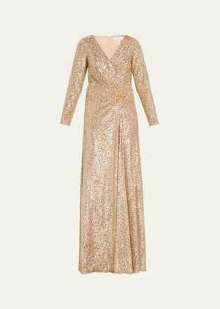 Teri Jon Surplice Sequin A-Line Gown
