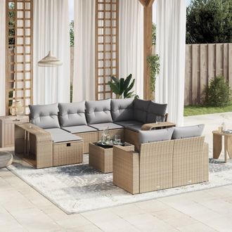 vidaXL Set De Sof&aacute;s De Jard&iacute;n 11pzas Con Cojines Rat&aacute;n Sint&eacute;tico Beige Vidaxl