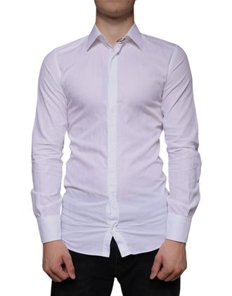 Dolce & Gabbana White Cotton Men Dress Gold Formal Shirt
