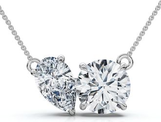 Pompeii3 1 1/2Ct Round and Pear Two Stone Toi et Moi Pendant 14k Gold Lab Grown