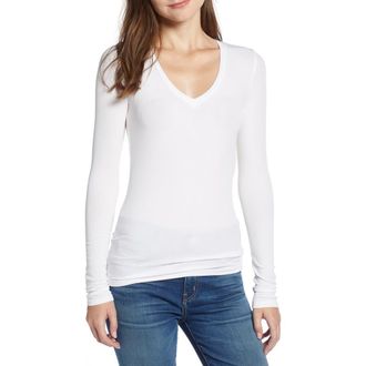 Splendid Valley Rib V-Neck Tee in White at Nordstrom, Size Xx-Large