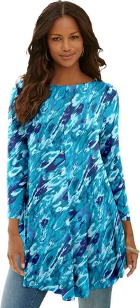 Roaman's Plus Size Boatneck Swing Ultra Drape Tunic Top in Turquiose Animal Marble at Nordstrom, Size 12