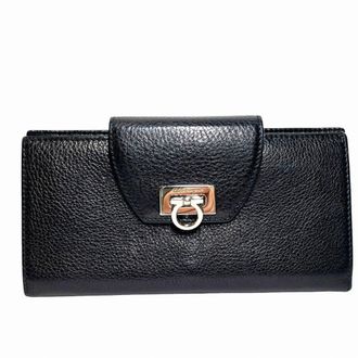 Ferragamo Black Leather Long Wallet (Bi-Fold) (Pre-Owned)