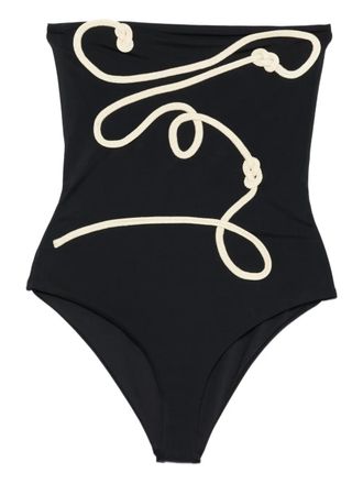 Johanna Ortiz string-appliqu&eacute; swimsuit - women - Polyamide/Elastane - S - Black