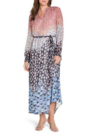 Nic+Zoe Blue Dahlia Long Sleeve Maxi Dress in Blue Multi at Nordstrom, Size X-Small