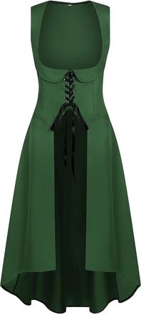 Generic Womens Gothic Dress Underbust Fairy Pirate Peasant High Low Maxi Dresses Sleeveless Tie Front Medieval Costume Renaissance Dress Steampunk Halloween C