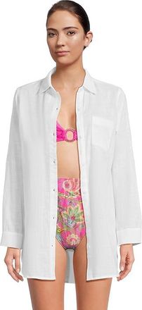 Tommy Bahama Shoreline Cotton Boyfriend Shirt Womens Clothing White : LG (US 12-14)