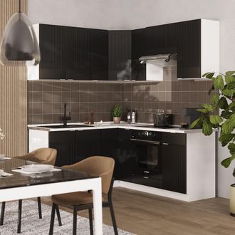 Vicco Cocina Esquinera Fame-line, Negro A Rayas/blanco, 160 X 190 Cm, Et Antracita, Vicco