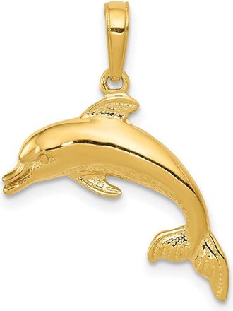 Diamond2Deal 14k Yellow Gold Dolphin Swimming Pendant