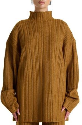 Naked Wardrobe Oversize Funnel Neck Sweater in Camel at Nordstrom Rack, Size X-Large