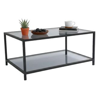 Dmora Mesa De Caf&eacute; Diphda, Mesa De Centro Baja, Revistero Para Sof&aacute;, Estante De La Sala De Estar, 90x60h40 Cm, Negro, Con Embalaje Reforzado - Dmora