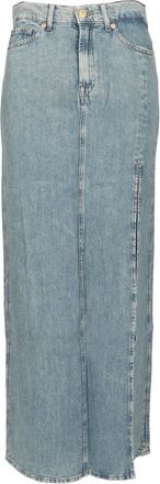 7 For All Mankind Long Maxi Skirt Gonne Light Blue-Donna