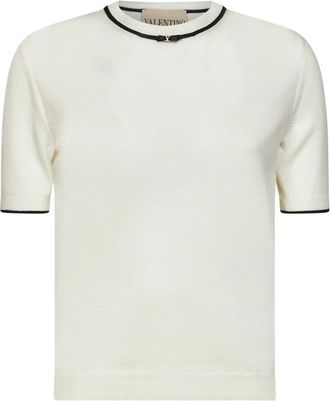 Valentino Tops, Dames, Wit, M, Katoen, Trui met strikdetail van ribbelkatoen