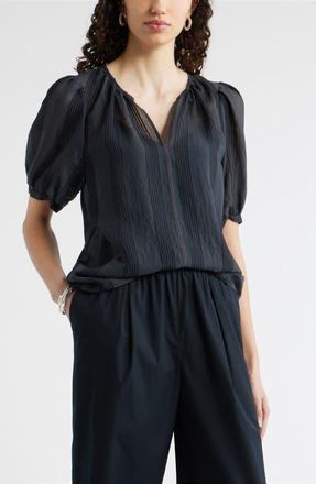 Nordstrom Puff Sleeve Top in Black Delray Stripe at Nordstrom, Size Xx-Large