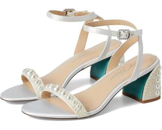 Betsey Johnson Womens Blue by Betsey Johnson Tina Sandals Ivory Pearl Block Heel HAWK1178