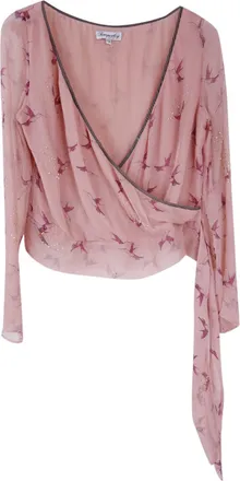 Temperley London hummingbird-print wrap top Size M