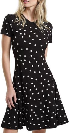Isaac Mizrahi New York Polka Dot Fit & Flare Sweater Dress in Black/White at Nordstrom, Size X-Small