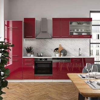 Vicco Mueble De Cocina Fame-line, Burdeos Brillo Intenso/blanco, 300 Cm Sin Encimera