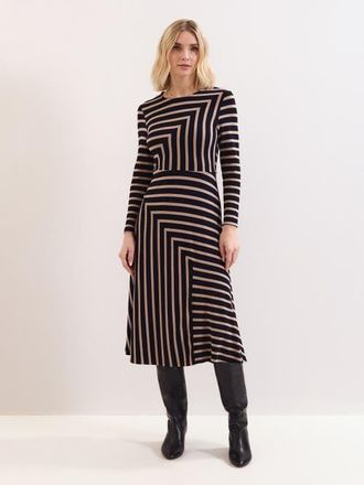 Phase Eight Mia Stripe Long Sleeve Midi Dress in Black Multi at Nordstrom, Size 10