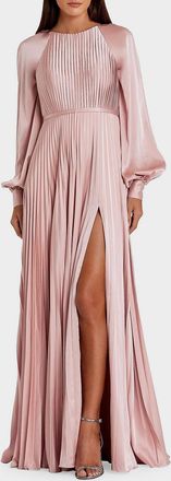 Mac Duggal Pleated A-Line Satin Charmeuse Gown