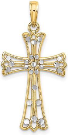 Diamond2Deal 14k Yellow Gold Rhodium Diamond-Cut Cross Charm