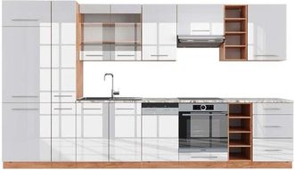 Vicco Cucina componibile Fame-Line, Bianco lucido/oro power oak, 355 cm, pl Marmo
