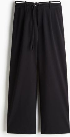 H&M Belted Tailored Trousers in Black at Nordstrom, Size 18