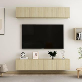 Berkfield Home TV Cabinets 4 pcs Sonoma Oak 80x30x30 cm Engineered Wood in Brown | Size: 80 x 30 x 30 cm