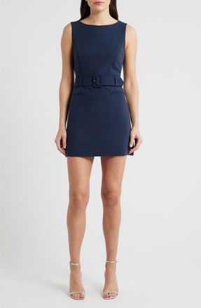 French Connection Azra Belted Sleeveless Twill Minidress in Marine at Nordstrom, Size 10