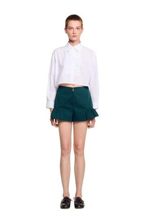 Sandro Ruffle Hem Shorts in Bottle Green at Nordstrom, Size 42 Eu