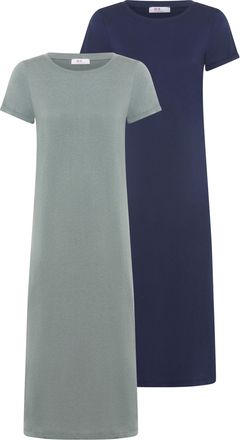 Flashlights Shirtkleid FLASHLIGHTS, Damen, Gr. 32/34, N-Gr, blau, gr&uuml;n, Single Jersey, Obermaterial: 50% Baumwolle, 50% Modal, unifarben, bequem wadenlang, Rundha
