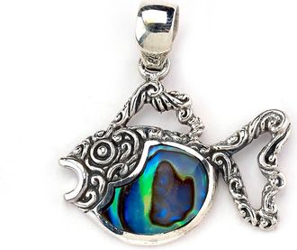 Samuel B. Sterling Silver & Abalone Fish Pendant in Blue And Green at Nordstrom Rack