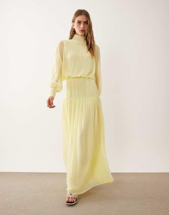 Asos Vestito lungo accollato giallo con polsini profondi