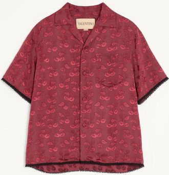 Valentino Camicia Da Bowling Valentino In Viscosa Con Motivo Jacquard Cherryfic Uomo MAGENTA 44