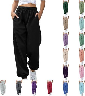 Generic Joggers for Women UK Baggy Sweatpants Womens Tracksuit Bottoms Ladies Joggers Plain Lounge Harem Pants Elasticated High Waist Gym Trousers with Pocket