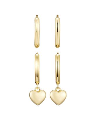 Adornia 14K Plated Heart Huggie Earrings Set