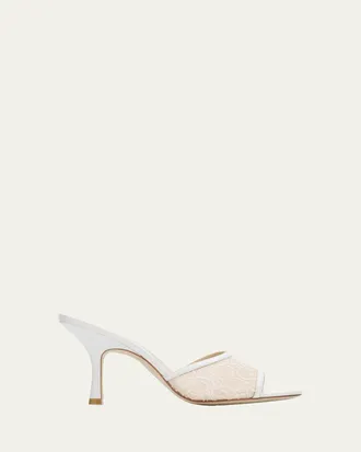 Stuart Weitzman Bareitall 85mm Lace Slide Sandals