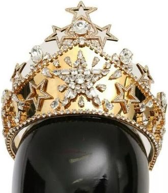 Dolce & Gabbana Gold Crystal Star STRASS Crown Logo Tiara Womens Diadem (Pre-Owned)
