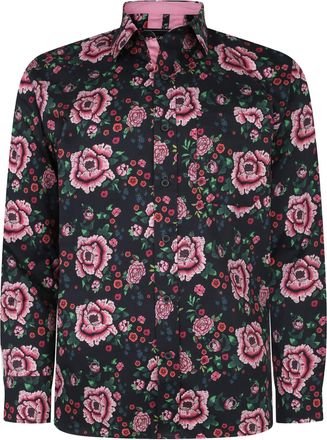 KAM Rose Print Shirt Long Sleeve Button Up Collared Casual Black Plus Size Mens 2XL-8XL 6051LS (UK, Alpha, 6XL, Plus, Regular)