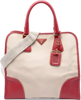 Prada Pre-owned Prada Saffiano Trimmed Canvas Canapa Logo Satchel Ladies 3QKJNUSJQWTVU20U