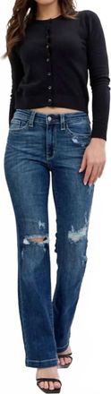 Judy Blue Mid Rise Hand Sand And Destroy Bootcut Jeans In Medium Wash